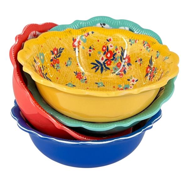 Pioneer Woman Ditsy Painterly Melamine Dip Snack Fruit Dessert Bowls 11oz Set 4 - Picture 15 of 15